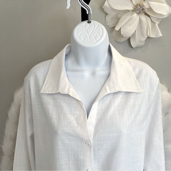 White Button Down Sheer Back Long Sleeve Top (L) - Picture 5 of 10